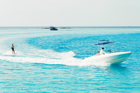 landscape of tropical sea with water ski in sunny skyのeditorial素材