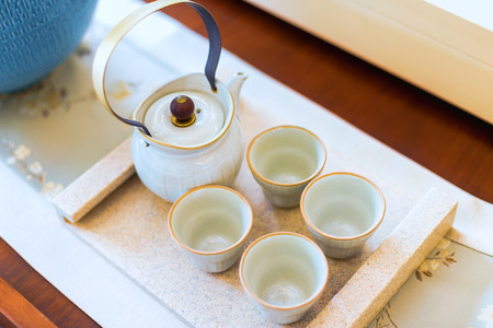 elegance japanese style tea set on table in modern living roomのeditorial素材