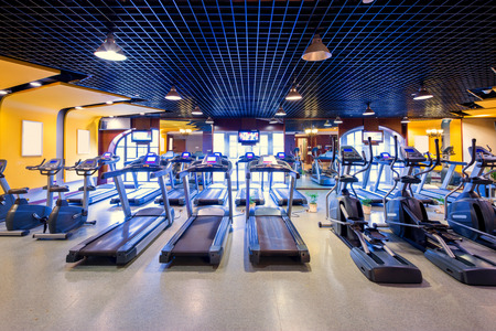 interior of modern gym with fitness equipmentのeditorial素材
