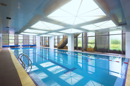 indoors swimming pool in modern gymのeditorial素材