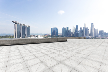 cityscape of singapore from empty brick floorのeditorial素材