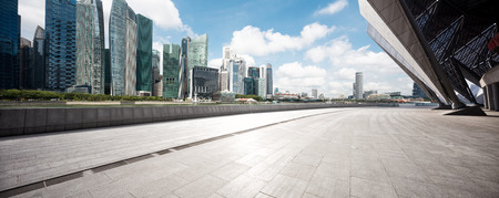 empty sidewalk with modern buildings in singaporeのeditorial素材