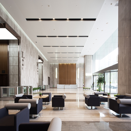interior of modern entrance hall in modern office buildingのeditorial素材
