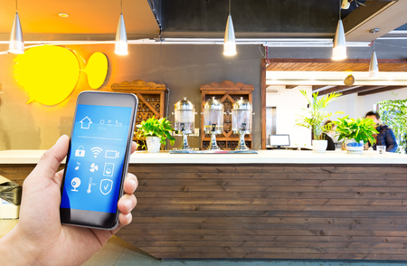 smart phone with smart home and modern gymのeditorial素材