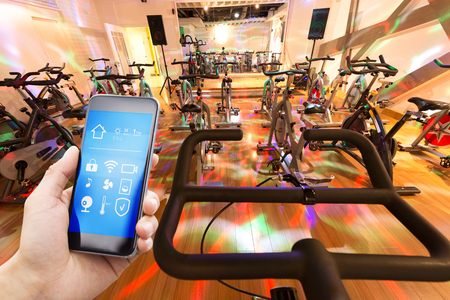 smart phone with smart home and modern gymのeditorial素材