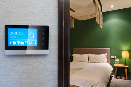 smart screen with smart home and modern bedroomのeditorial素材