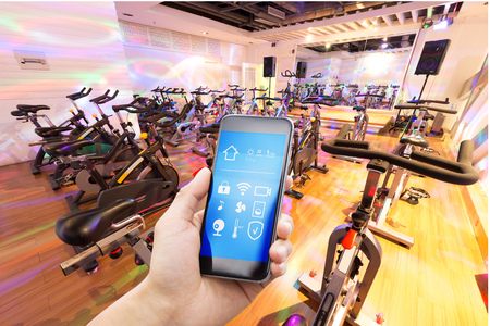 smart phone with smart home and modern gymのeditorial素材