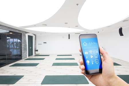smart phone with smart home and modern gymのeditorial素材