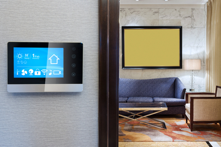 smart screen with smart home and modern living roomのeditorial素材