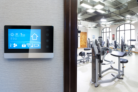 smart phone with smart home and modern gymのeditorial素材