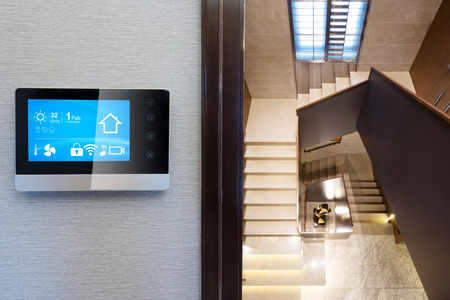 smart screen with smart home and modern staircaseのeditorial素材