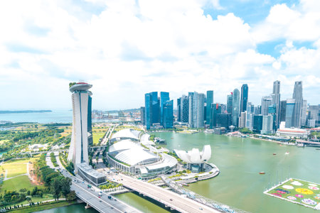 moder buildings near marina bay in singapore  from high angle