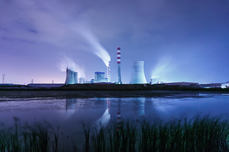 landscape of power factory at twilightのeditorial素材