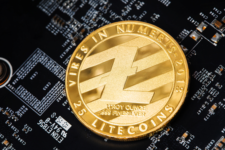 Silver Litecoin Cryptocurrency Digital Bit Coin BTC Currency Technology Business Internet Concept.のeditorial素材