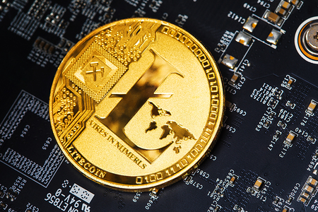 Silver Litecoin Cryptocurrency Digital Bit Coin BTC Currency Technology Business Internet Concept.のeditorial素材