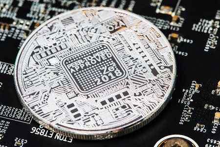 Bitcoin Cryptocurrency Digital Bit Coin BTC Currency Technology Business Internet Concept.のeditorial素材