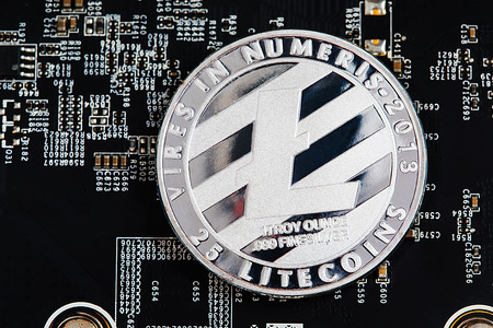 Silver Litecoin Cryptocurrency Digital Bit Coin BTC Currency Technology Business Internet Concept.のeditorial素材