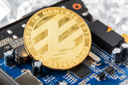 Silver Litecoin Cryptocurrency Digital Bit Coin BTC Currency Technology Business Internet Concept.のeditorial素材