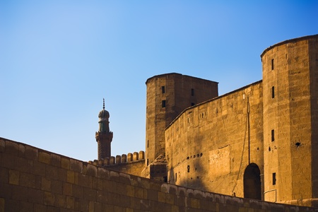 The walls of Saladin Citadel in sundown lightのeditorial素材