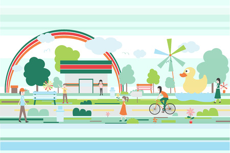 peaceful green little townのイラスト素材