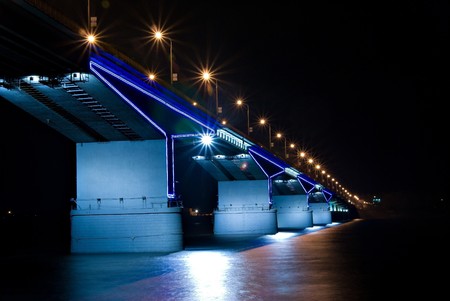 Nightly illumination of motor-car bridgeの写真素材