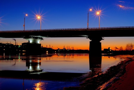 Nightly illumination of motor-car bridgeの写真素材