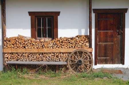 Entrance to old farmhouse in the countryside in Austrian Alpsの写真素材