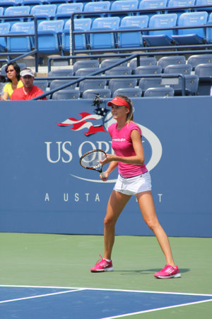 FLUSHING, NY - AUGUST 23: Professional tennis player Daniela Hantuchova practices for US Open at Louis Armstrong Stadium at Billie Jean King National Tennis Center on August 23, 2012 in Flushing, NY.のeditorial素材