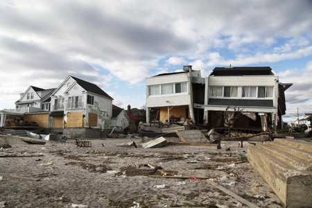 FAR ROCKAWAY, NY - NOVEMBER 4: Destroyed beach houses in the aftermath of Hurricane Sandy on November 4, 2012 in Far Rockaway, NY  のeditorial素材