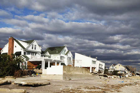FAR ROCKAWAY, NY - NOVEMBER 4: Destroyed beach houses in the aftermath of Hurricane Sandy on November 4, 2012 in Far Rockaway, NY  のeditorial素材