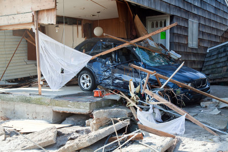 FAR ROCKAWAY, NY - NOVEMBER 11: Destroyed car in the aftermath of Hurricane Sandy on November 11,...