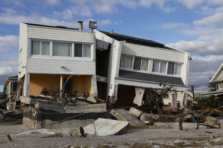 FAR ROCKAWAY, NY - NOVEMBER 4: Destroyed beach house in the aftermath of Hurricane Sandy on November 4, 2012 in Far Rockaway, NYのeditorial素材