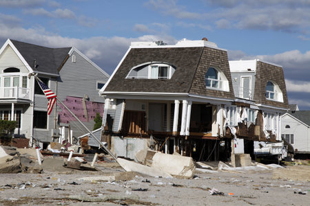FAR ROCKAWAY, NY - NOVEMBER 4: Destroyed beach house in the aftermath of Hurricane Sandy on November 4, 2012 in Far Rockaway, NYのeditorial素材