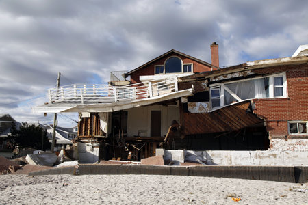 FAR ROCKAWAY, NY - NOVEMBER 4: Destroyed beach house in the aftermath of Hurricane Sandy on November 4, 2012 in Far Rockaway, NYのeditorial素材