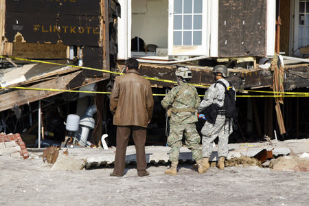 FAR ROCKAWAY, NY - NOVEMBER11:US National Guards ready to help in the aftermath of Hurricane Sandy on November11, 2012 in Far Rockaway, NYのeditorial素材