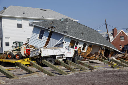 FAR ROCKAWAY, NY - NOVEMBER 11: Destroyed beach house in the aftermath of Hurricane Sandy on November 11, 2012 in Far Rockaway, NYのeditorial素材