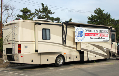 BREEZY POINT, NY - NOVEMBER 15: Operation Blessing Disaster relief services headquarter  located at devastated area  in the aftermath of Hurricane Sandy on November 15, 2012 in Breezy Point, NYのeditorial素材