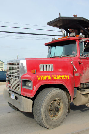 BREEZY POINT, NY - NOVEMBER 15: Storm recovery truck in the aftermath of Hurricane Sandy on November...