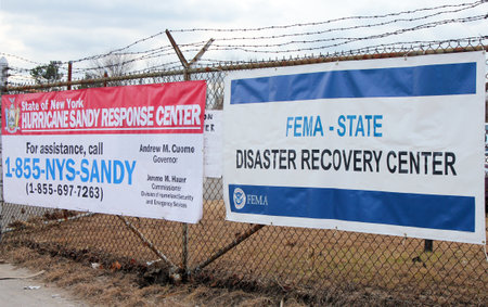 BREEZY POINT, NY - NOVEMBER 15:  New York State Hurricane Sandy response center and  FEMA  disaster recovery center  in the aftermath of Hurricane Sandy on November 15, 2012 in Breezy Point, NYのeditorial素材