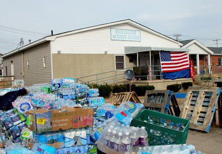 BREEZY POINT, NY - NOVEMBER 15: Water and supplies  in devastated area in the aftermath of Hurricane Sandy on November 15, 2012 in Breezy Point, NYのeditorial素材