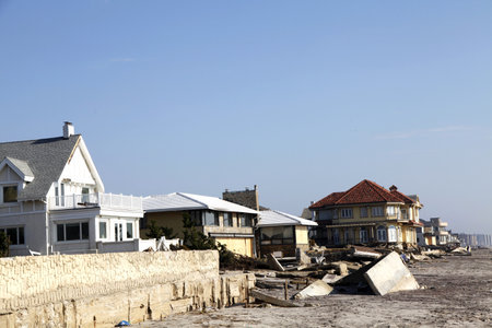 FAR ROCKAWAY, NY - NOVEMBER 11: Destroyed beach houses in the aftermath of Hurricane Sandy on November 11, 2012 in Far Rockaway, NYのeditorial素材