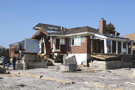 FAR ROCKAWAY, NY - NOVEMBER 11: Destroyed beach houses in the aftermath of Hurricane Sandy on November 11, 2012 in Far Rockaway, NYのeditorial素材