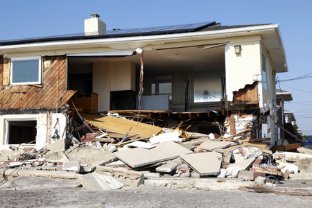 FAR ROCKAWAY, NY - NOVEMBER 11: Destroyed beach houses in the aftermath of Hurricane Sandy on November 11, 2012 in Far Rockaway, NYのeditorial素材