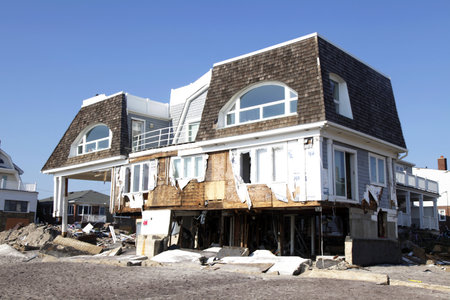 FAR ROCKAWAY, NY - NOVEMBER 11: Destroyed beach houses in the aftermath of Hurricane Sandy on November 11, 2012 in Far Rockaway, NYのeditorial素材