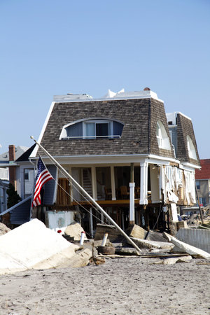 FAR ROCKAWAY, NY - NOVEMBER 11: Destroyed beach houses in the aftermath of Hurricane Sandy on...