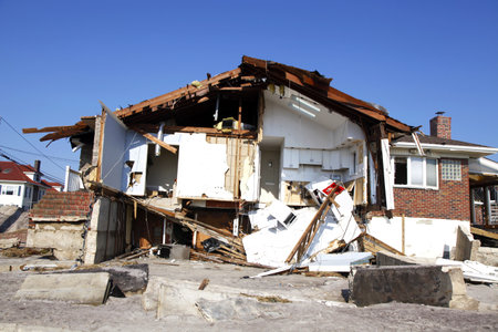 FAR ROCKAWAY, NY - NOVEMBER 11: Destroyed beach houses in the aftermath of Hurricane Sandy on November 11, 2012 in Far Rockaway, NYのeditorial素材