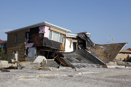 FAR ROCKAWAY, NY - NOVEMBER 11: Destroyed beach houses in the aftermath of Hurricane Sandy on November 11, 2012 in Far Rockaway, NYのeditorial素材