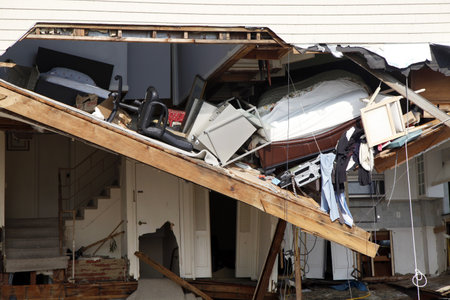 FAR ROCKAWAY, NY - NOVEMBER 11: Destroyed beach houses in the aftermath of Hurricane Sandy on November 11, 2012 in Far Rockaway, NYのeditorial素材