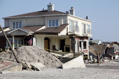 FAR ROCKAWAY, NY - NOVEMBER 11: Destroyed beach houses in the aftermath of Hurricane Sandy on November 11, 2012 in Far Rockaway, NYのeditorial素材