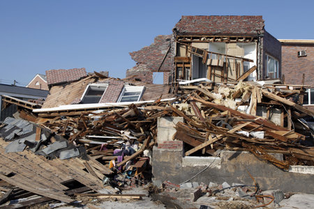 FAR ROCKAWAY, NY - NOVEMBER 11: Destroyed beach houses in the aftermath of Hurricane Sandy on November 11, 2012 in Far Rockaway, NYのeditorial素材